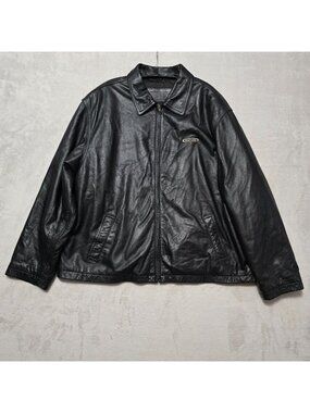 Turning Point Mens Black Rugged Garage Trucker Full Zip Leather Jacket XXL